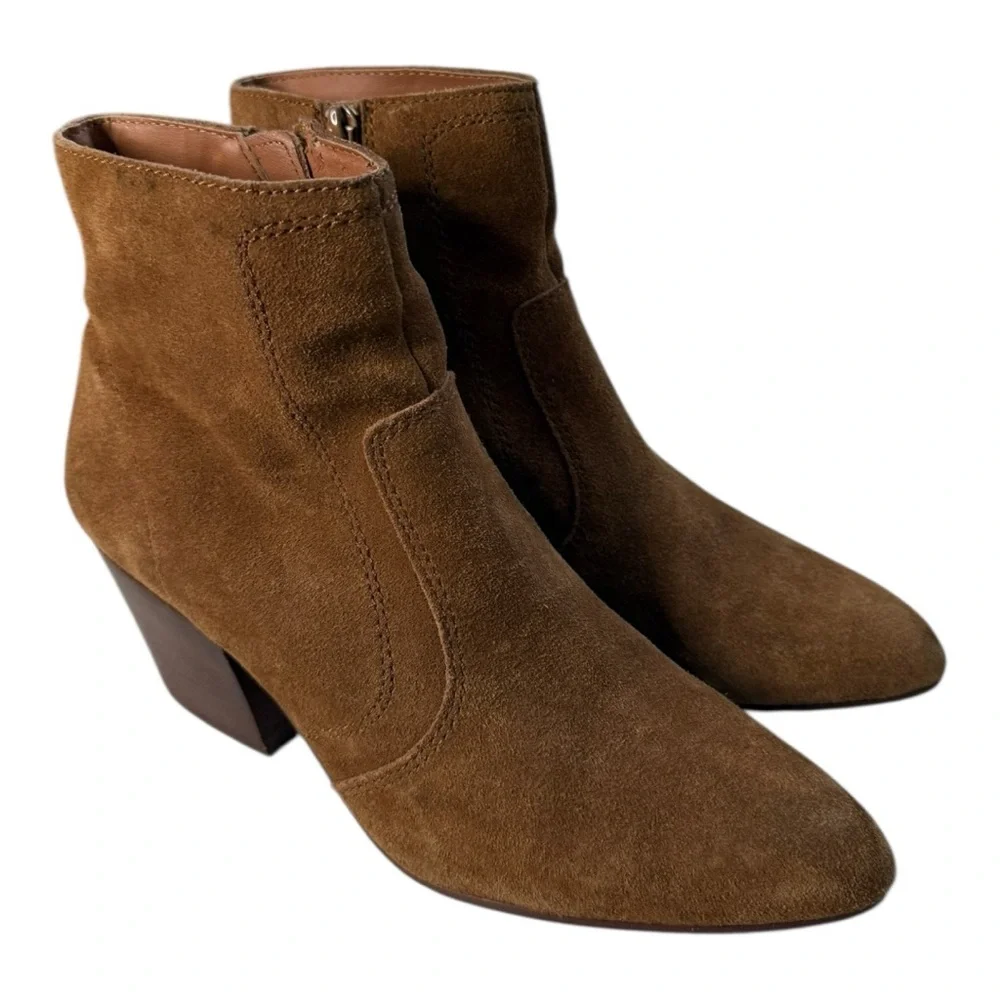 CHELSEA & VIOLET Jane Suede Leather Block Heel Ankle Boots Tan Size 8.5 Western - Picture 7 of 14